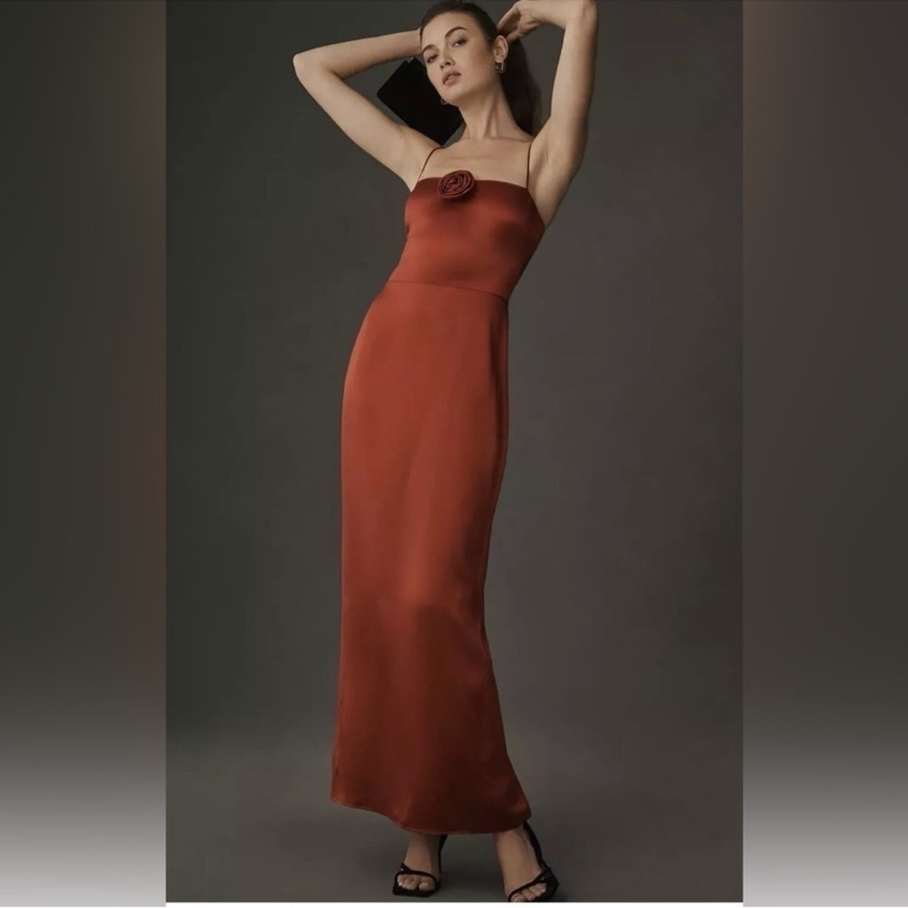Reformation Frankie Silk Maxi Dress with Rosette